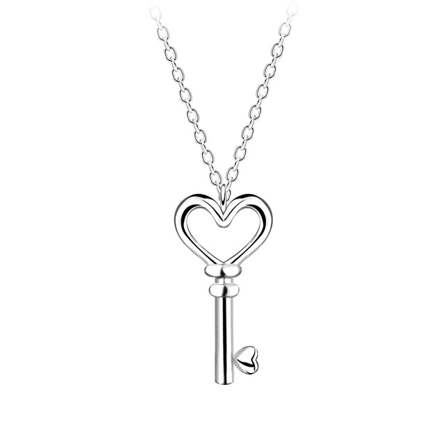 Sterling Silver Necklace • Key Heart Pendant