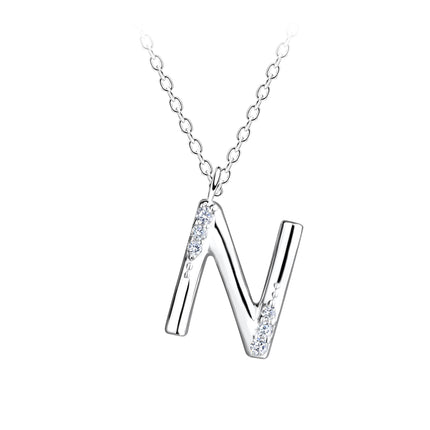 Sterling Silver Necklace • Shimmer Initial Letter Pendant