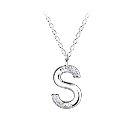 Sterling Silver Necklace • Shimmer Initial Letter Pendant