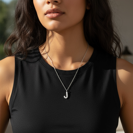 925 sterling silver necklace • J crystal