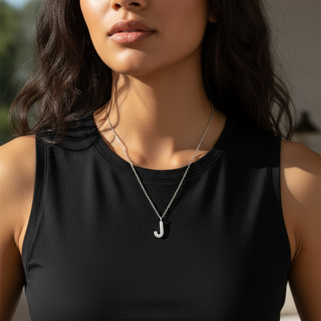 925 sterling silver necklace • J crystal