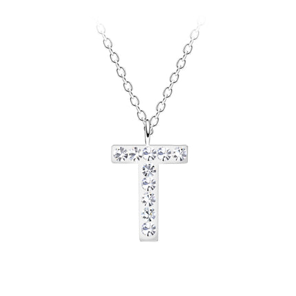 925 sterling silver necklace • T crystal