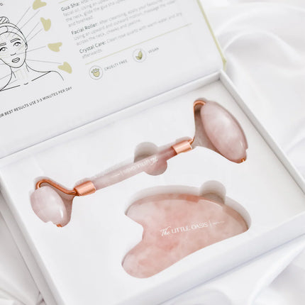Bath ‣ Rose Quartz Facial Roller & Gua Sha Sculpting Set