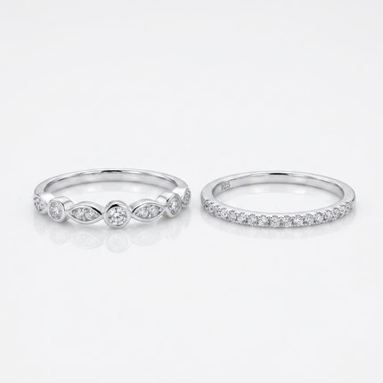Sterling Silver Ring Set • Cubic Zirconia Multi Stone Stacker Belle + Ella