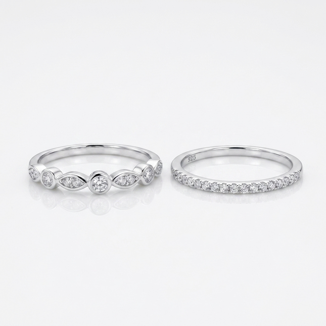 Sterling Silver Ring Set • Cubic Zirconia Multi Stone Stacker Belle + Ella