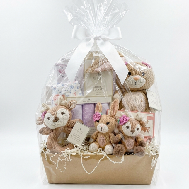 Baby Gift Hamper • "Enchanted Garden" Newborn Baby Shower Premium Bunny & Deer Gift Set