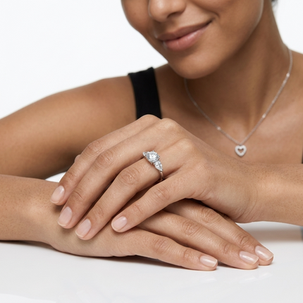 Sterling Silver Ring • Cubic Zirconia Triple Stone August