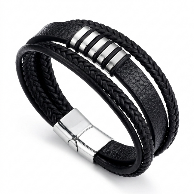 Men's Stainless Steel Leather Multilayer Bracelet