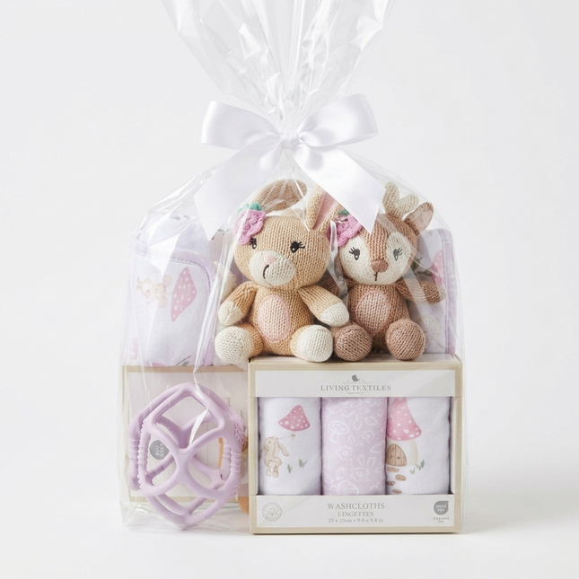 Baby Gift Hamper • "Toadstool Grove" Newborn Baby Shower Deer & Bunny Gift Set