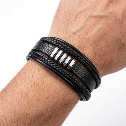 Men's Stainless Steel Leather Multilayer Bracelet
