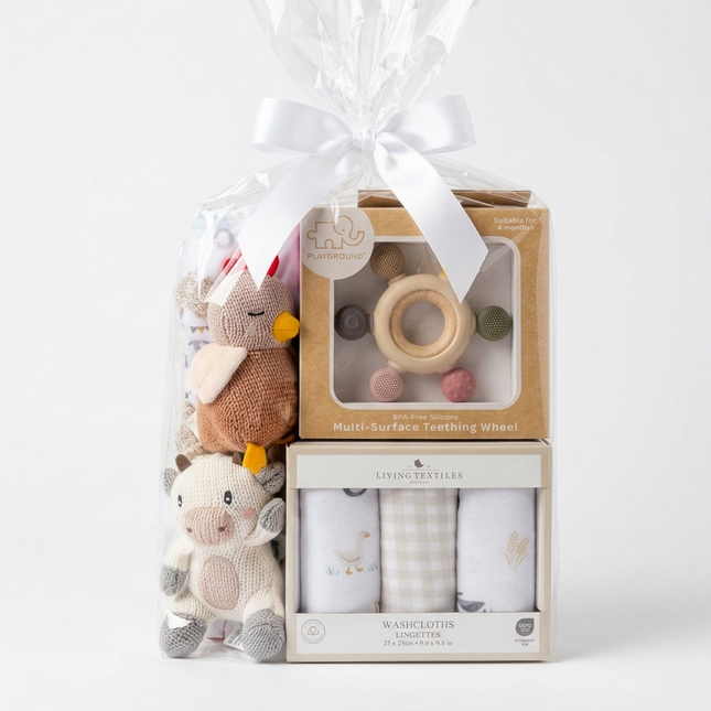 Baby Gift Hamper • "Farmyard Friends" Newborn Baby Shower Farm Animal Gift Set