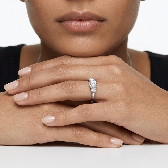 Sterling Silver Ring • Cubic Zirconia Triple Stone Luna