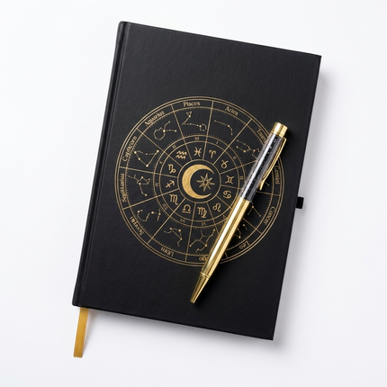 Journal • "Ecliptic" Astrology Wheel Velvet Journal & Gold Crystal Pen Set