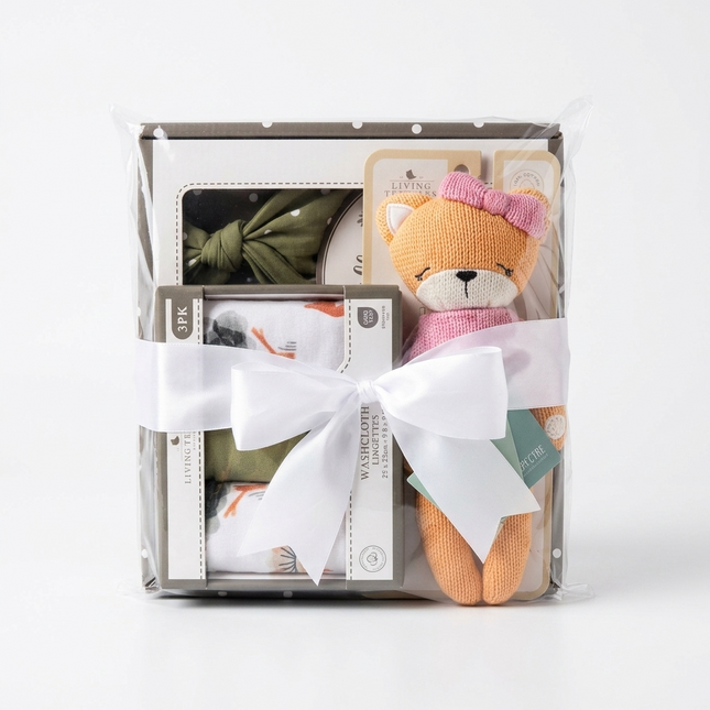 Baby Gift Hamper • "Mossy Meadow" Newborn Baby Shower Fox Intro Gift Set