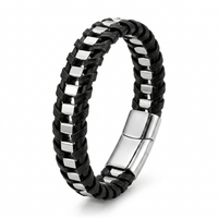 Men's Stainless Steel Leather Braided Bracelet • Silver