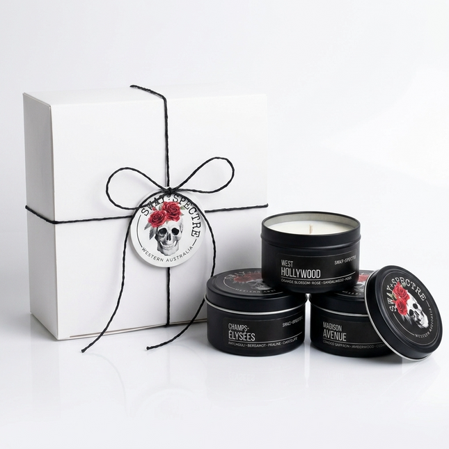 Candle Tin Set • Confessions of a Shopaholic Trio 3-pack – Natural Soy, 25+ Hour Burn
