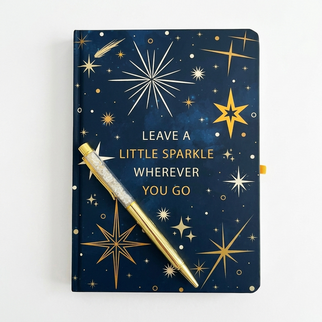 Journal • "Sparkle" A5 “Leave A Little Sparkle” Notebook with Gold Citrine Pen
