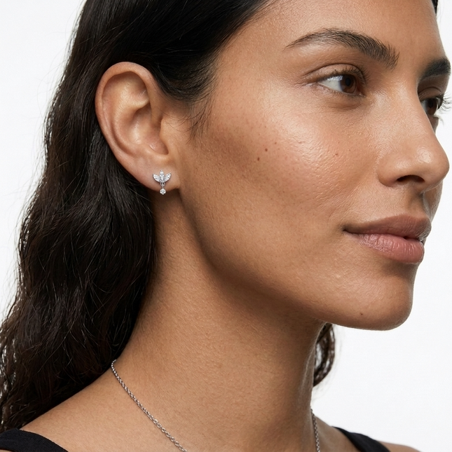 Sterling Silver Earrings • Cubic Zirconia Petal Studs