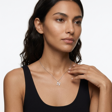 Sterling Silver Necklace • Glam Initial Letter Pendant