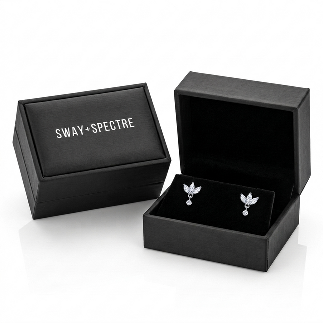Sterling Silver Earrings • Cubic Zirconia Petal Studs