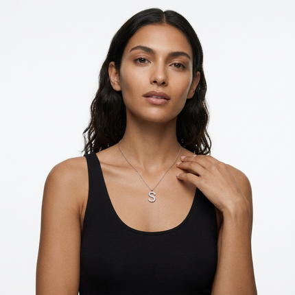 Sterling Silver Necklace • Glam Initial Letter Pendant