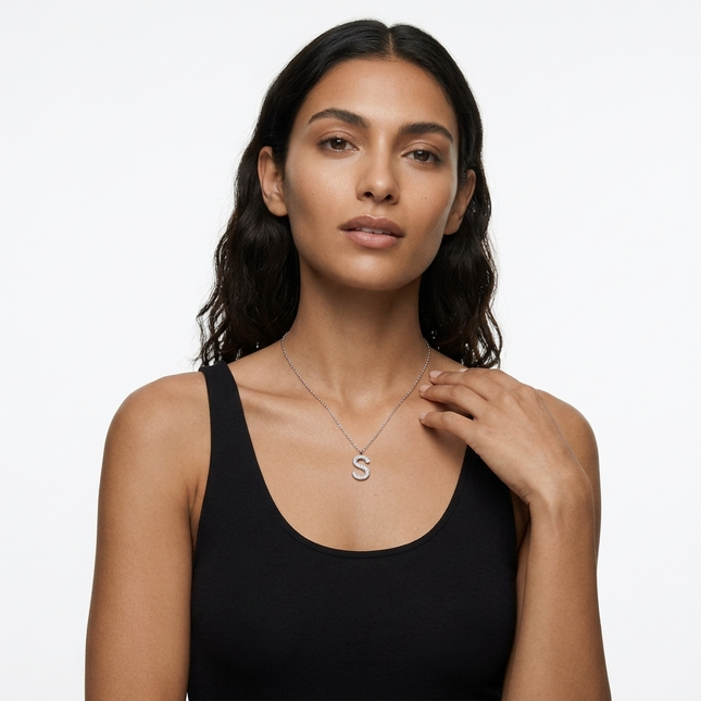 Sterling Silver Necklace • Glam Initial Letter Pendant