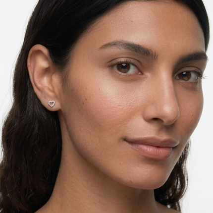 Sterling Silver Earrings • Cubic Zirconia Open Heart Studs