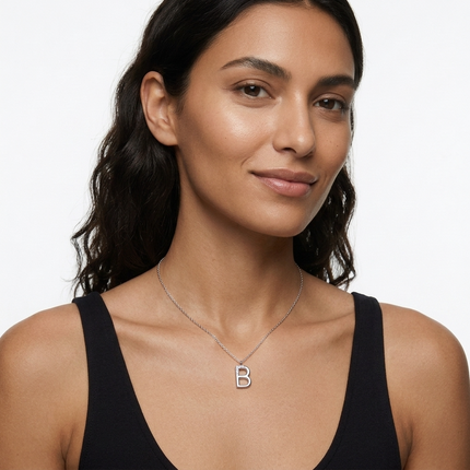 Sterling Silver Necklace • Shimmer Initial Letter Pendant