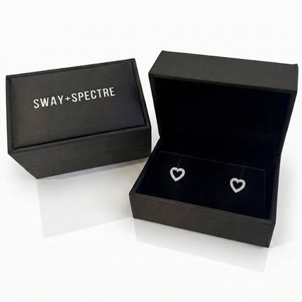 Sterling Silver Earrings • Cubic Zirconia Open Heart Studs