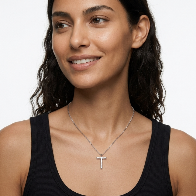 Sterling Silver Necklace • Shimmer Initial Letter Pendant