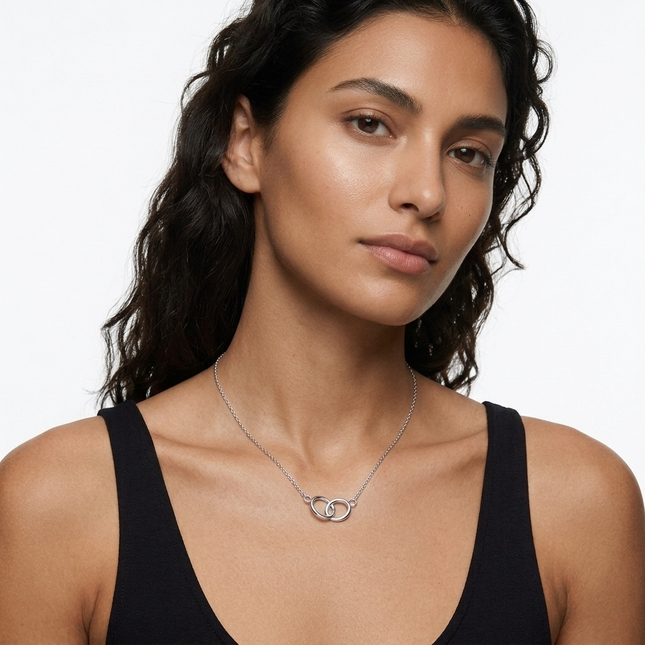 Sterling Silver Necklace • Interlocking Rings Union Pendant