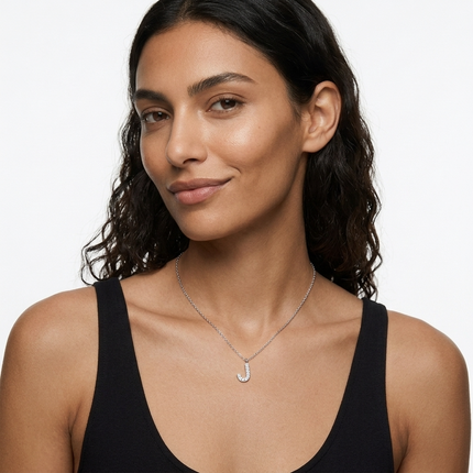 Sterling Silver Necklace • Crystal Initial Letter Pendant
