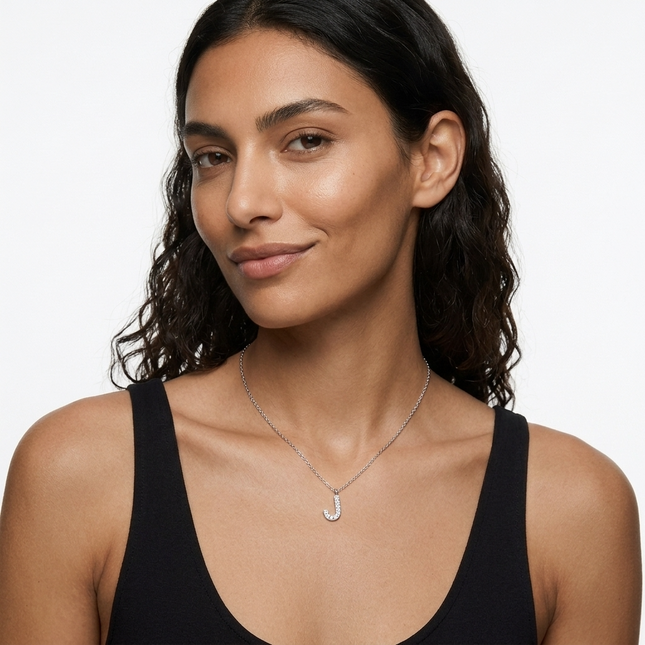 Sterling Silver Necklace • Crystal Initial Letter Pendant