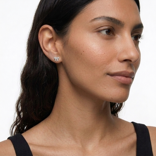 Sterling Silver Earrings • Cubic Zirconia Bow Studs