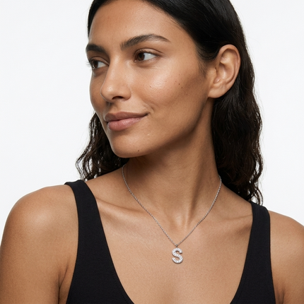 Sterling Silver Necklace • Crystal Initial Letter Pendant