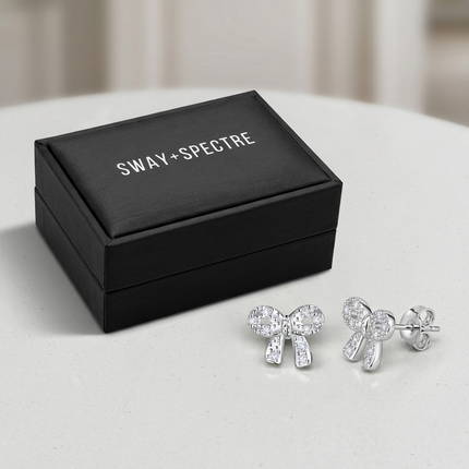 Sterling Silver Earrings • Cubic Zirconia Bow Studs