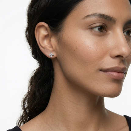 Sterling Silver Earrings • Cubic Zirconia Flower Studs