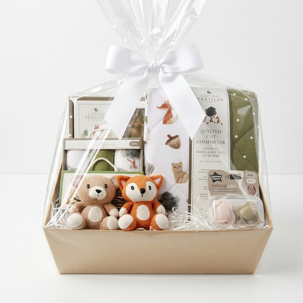 Baby Gift Hamper • "Woodland Whimsy" Newborn Baby Shower Fox & Bear Gift Set