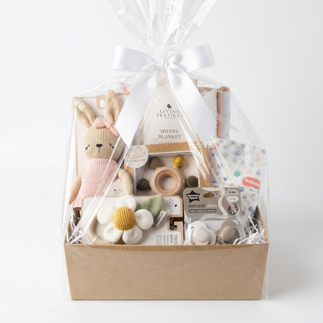 Baby Gift Hamper • "Boho Blossom" Newborn Baby Shower Bunny & Daisy Gift Set
