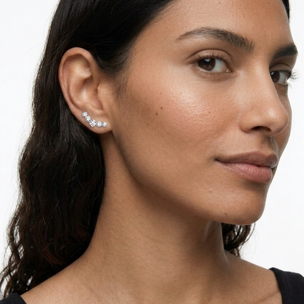 Sterling Silver Earrings • Crystal Curve Climber Studs