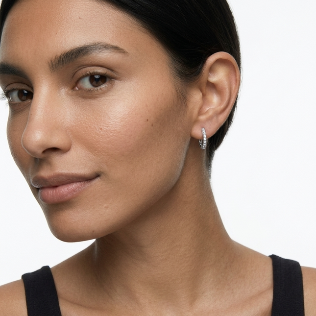 Sterling Silver Earrings • Cubic Zirconia Hoops Huggies
