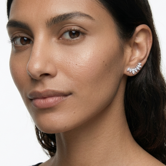 Sterling Silver Earrings • Cubic Zirconia Glam Climber Studs