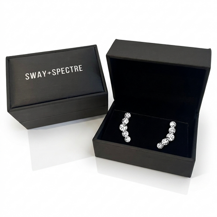 Sterling Silver Earrings • Crystal Curve Climber Studs