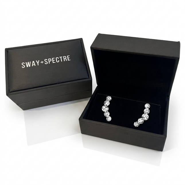 Sterling Silver Earrings • Crystal Curve Climber Studs