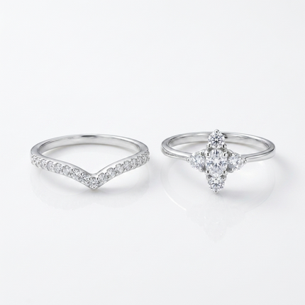 Sterling Silver Ring Set • Cubic Zirconia Multi Stone Daisy + Betty