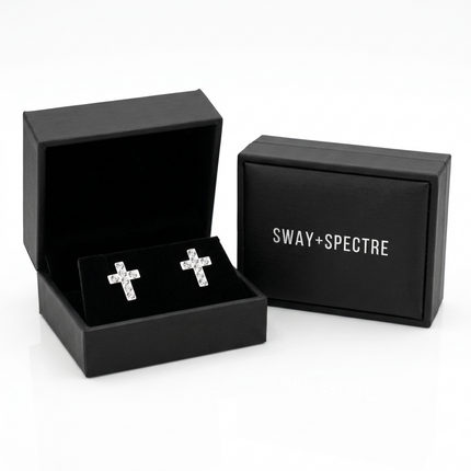 Sterling Silver Earrings • Crystal Cross Studs