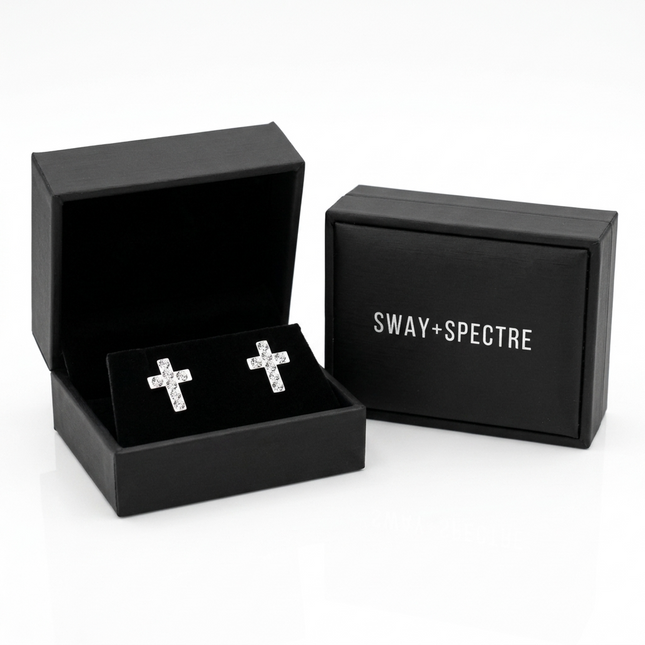 Sterling Silver Earrings • Crystal Cross Studs