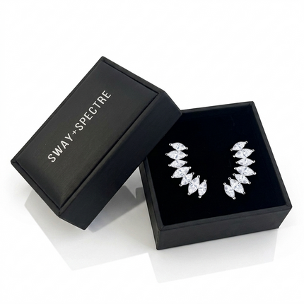 Sterling Silver Earrings • Cubic Zirconia Glam Climber Studs