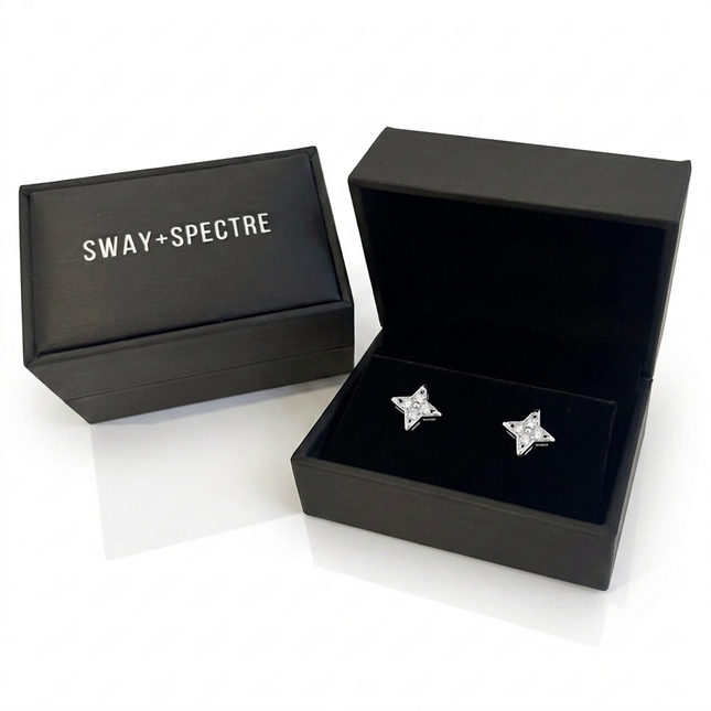 Sterling Silver Earrings • Cubic Zirconia Star Studs