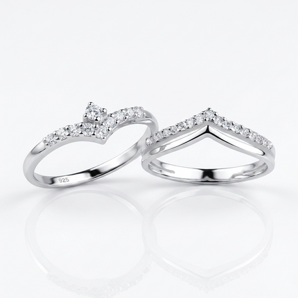 Sterling Silver Ring Set • Cubic Zirconia Multi Stone Stacker Astra + Gigi